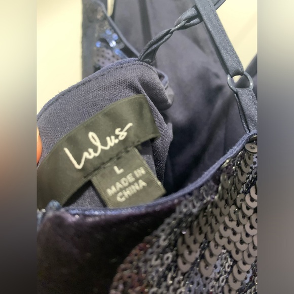 Alluring Romance Navy Blue Sequin Velvet Mermaid Maxi Dress. Size large. - Picture 9 of 14